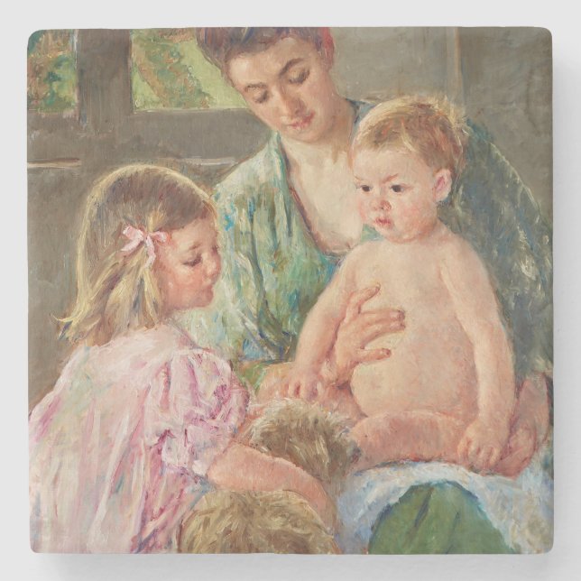 Kinder, die mit einem Hund von Mary Cassatt spiele Steinuntersetzer (Vorderseite)