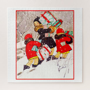 Kinder, die mit Weihnachtsgeschenken in Sno kämpfe