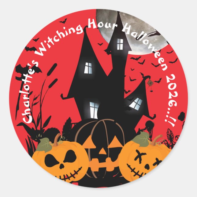 Kinder, die stundenlang Halloween-Party halten Runder Aufkleber (Vorderseite)