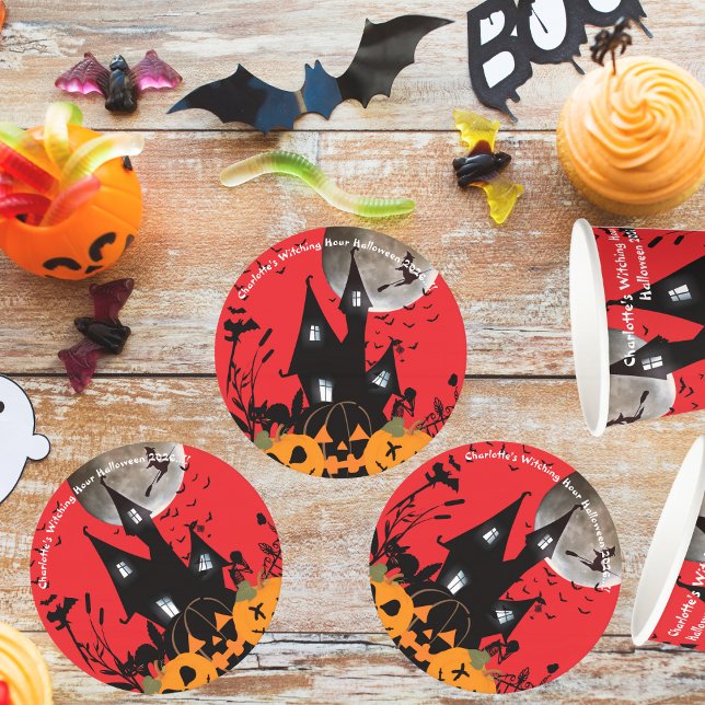 Kinder, die stundenlang Halloween-Party halten Runder Pappuntersetzer (Witching Hour Halloween Party Round Paper Coaster)