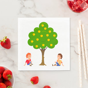 Kinder, die unter einem Apfelbaum sitzen Serviette