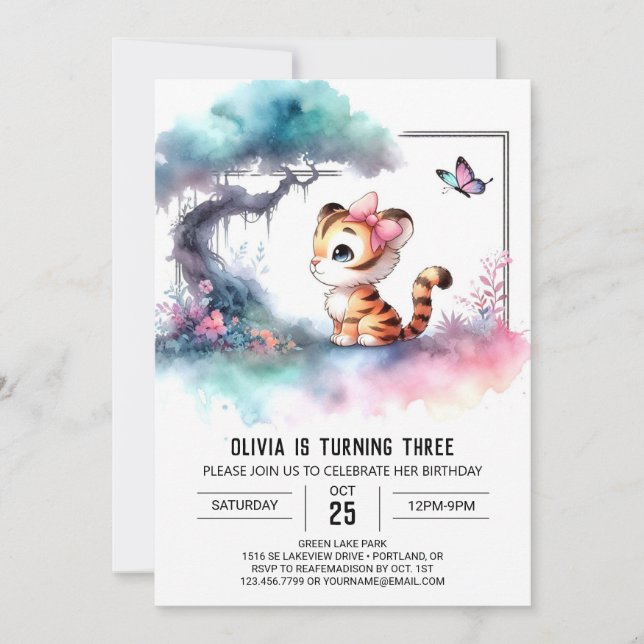 Kinder Digital Tiger Geburtstag Einladung (Vorderseite)