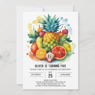 Kinder Digital Whimsical Frucht Geburtstag Einladung