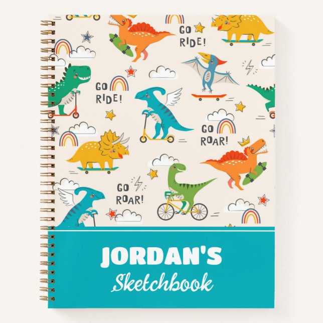Kinder Dinosaur auf Reisen | Kinderskizze Notizbuch (Vorderseite)