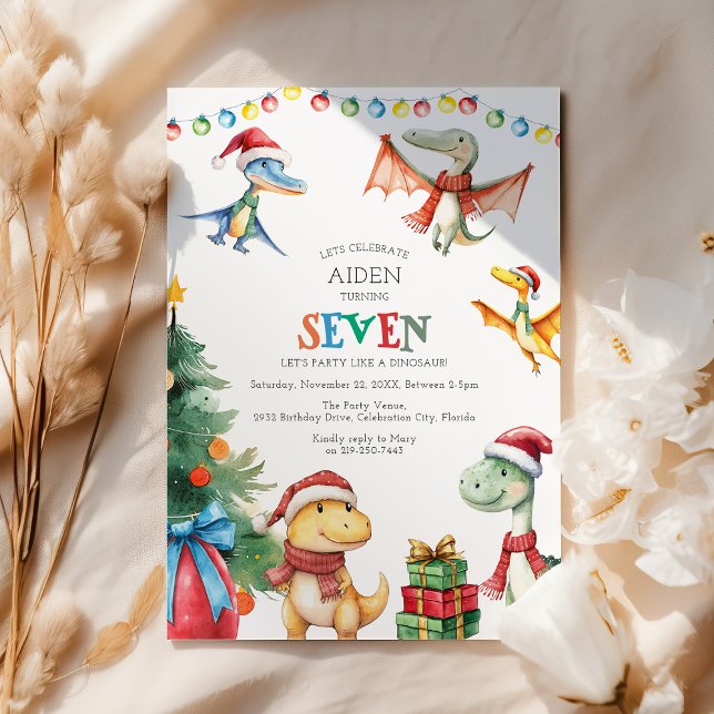 Kinder Dinosaur Siebte Geburtstagsparty Einladung (Von Creator hochgeladen)