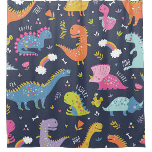 Kinder Dinosaurier: Farbenfrohe Vintage Muster Duschvorhang