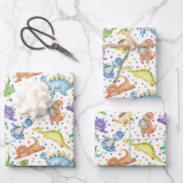 Kinder Dinosaurier in weißer Farbe Geburtstagsgesc Geschenkpapier Set