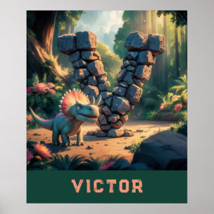 *~* Kinder Dinosaurier Monogramm AP71 Letter V Poster