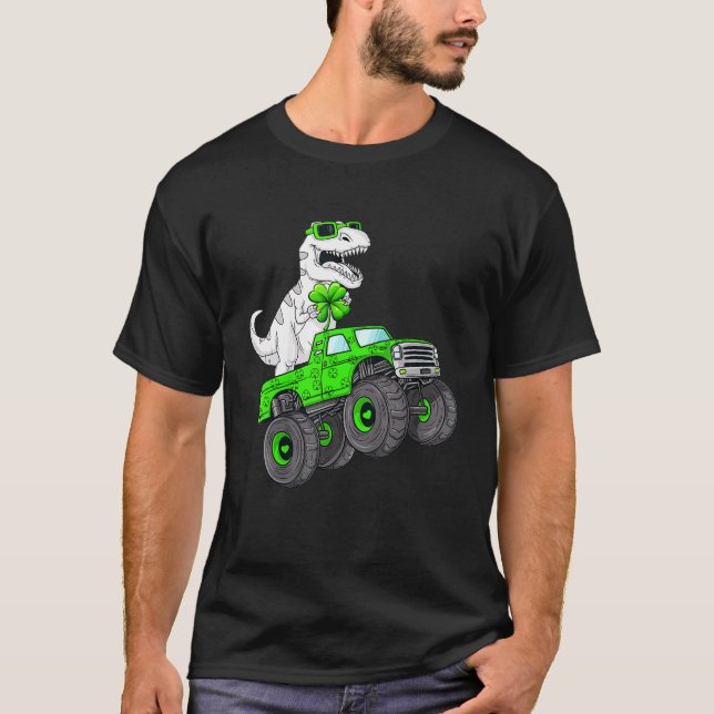Kinder Dinosaurier Monster Truck T Rex St Patricks T-Shirt (Vorderseite)