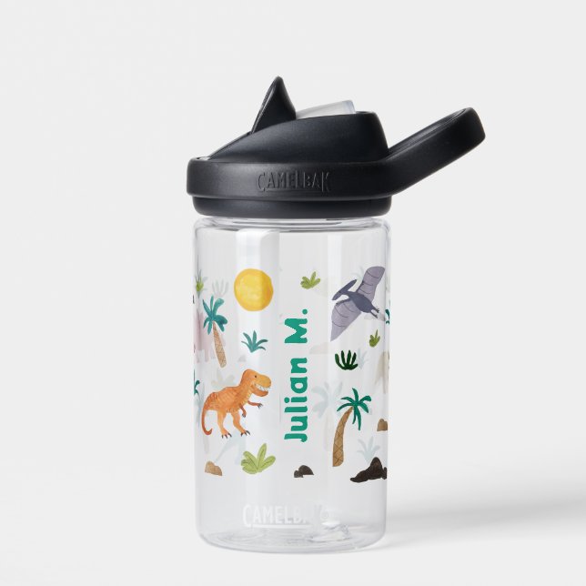 Kinder Dinosaurier Print und Personalisierter Name Trinkflasche (Links)