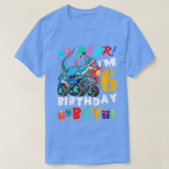 Kinder Dinosaurier T Rex Monster Truck 6 Jahr 6. B T-Shirt (Design vorne)