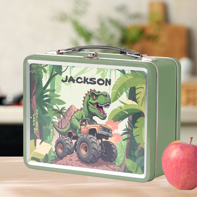 Kinder Dinosaurier Truck Custom Zurück zur Schule Metall Brotdose (Von Creator hochgeladen)