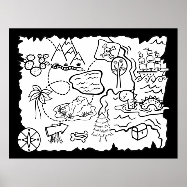 Kinder Doodle Schatzkarte Farbseite Poster (Vorne)