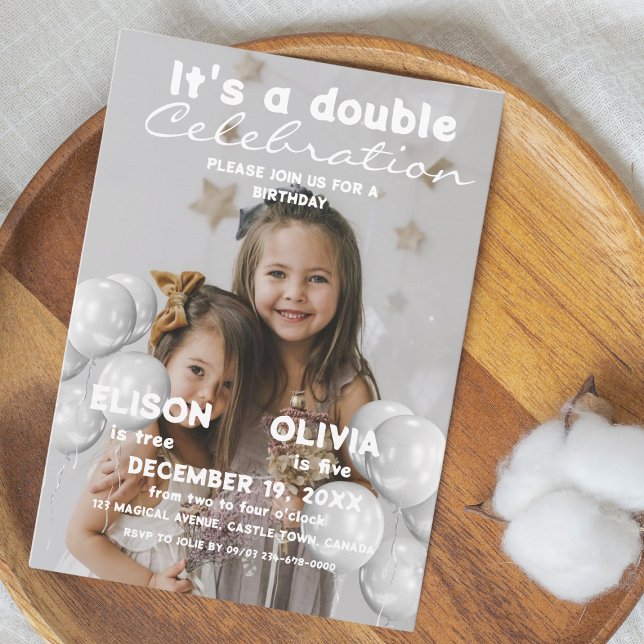 Kinder Doppelzelebration Foto Balloons Geburtstag Einladung (Von Creator hochgeladen)
