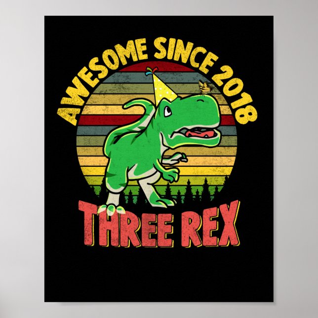 Kinder Drei Rex 3. Geburtstag Dritter Dinosaurier Poster (Vorne)