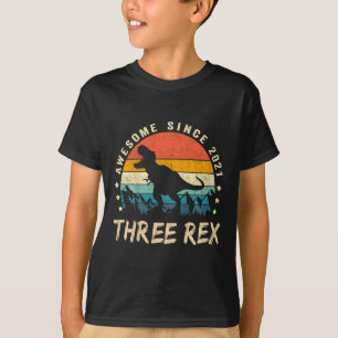 Kinder Drei Rex 3. Geburtstag Dritter Dinosaurier  T-Shirt