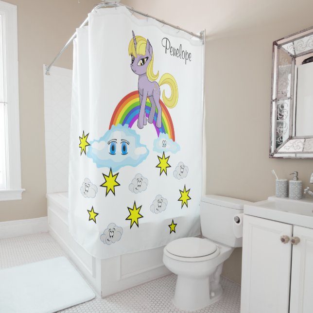 Kinder Duschvorhang Unicorn Sterne Regenbogenwolke (Beispiel)