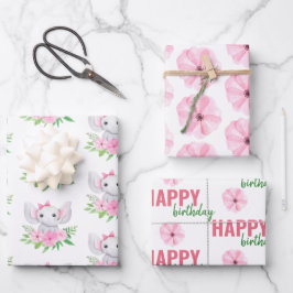 Kinder Elephant Birthday Wrapping Paper Sheets Geschenkpapier Set