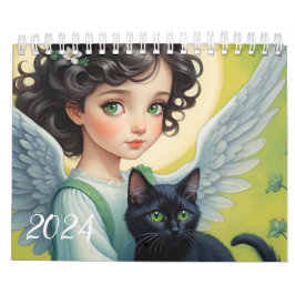 Kinder Engel und Niedliche Tiere. 2024 Kalender