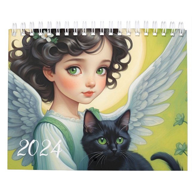 Kinder Engel und Niedliche Tiere. 2024 Kalender (Rückseite)