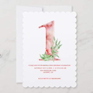 Kinder Erste Geburtstagsflorale Art Deco Geburtsta Einladung