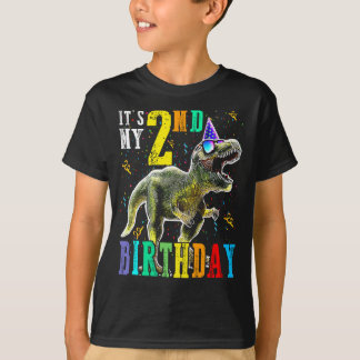 Kinder Es ist mein 2. Geburtstag Glück 2 Jahr Dino T-Shirt
