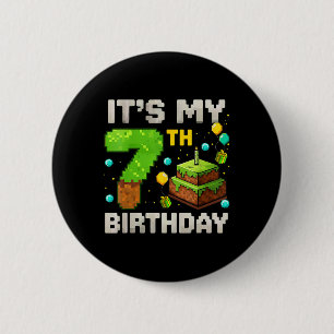 Kinder Es ist mein 7. Geburtstag Gamer Pixel Gebur Button