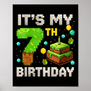 Kinder Es ist mein 7. Geburtstag Gamer Pixel Gebur Poster