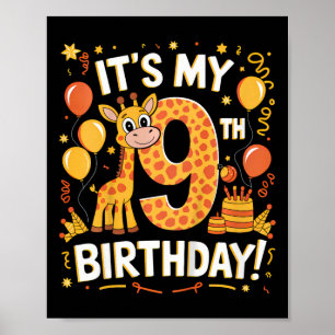 Kinder Es ist mein 9. Geburtstag Giraffe 9 Jahre a Poster