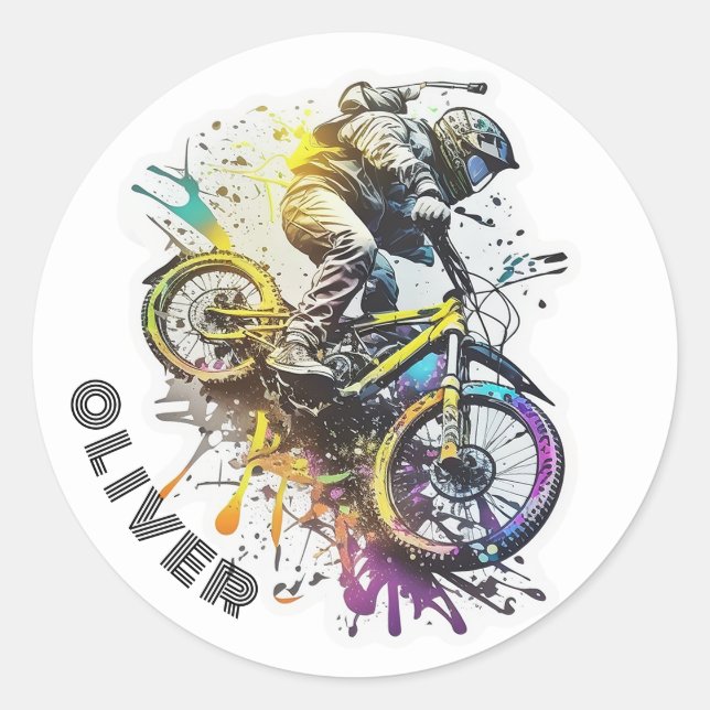 Kinder fahren BMX. Rennfahrer Runder Aufkleber (Vorderseite)