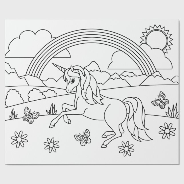 Kinder Farbe Me Einhorn Regenbogen Geschenkpapier (Flach)