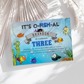 Kinder farbenfroh Es ist O-FISH-AL Geburtstag Einladung
