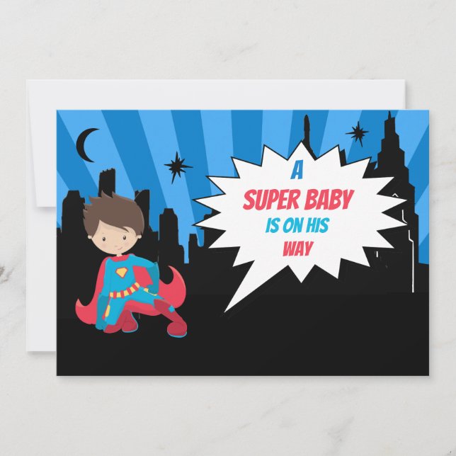 *~* Kinder farbenfrohe SUPERHEROS Kühne Babydusche Einladung (Vorderseite)