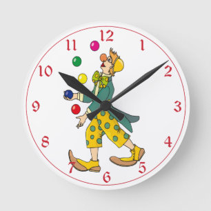 Kinder farbiger Zirkus Clown Juggler Polka Dots Runde Wanduhr