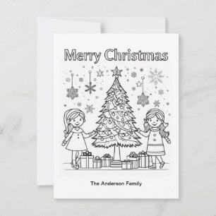 Kinder Festliche Ausmalbild Tanne Frohe Weihnachte Postkarte
