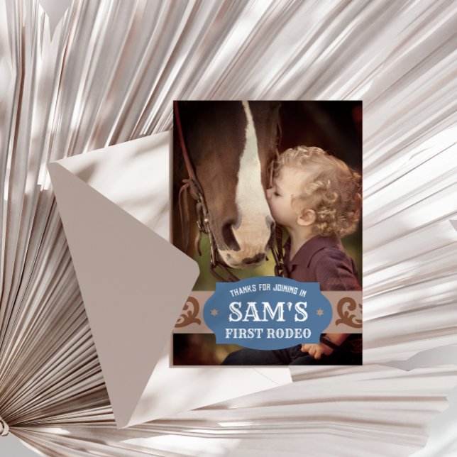 Kinder FIrst Rodeo Blue/Brown Western Foto Dankeskarte (Von Creator hochgeladen)