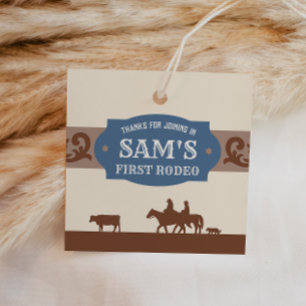 Kinder FIrst Rodeo Blue/Brown Western Geburtstagsp Geschenkanhänger