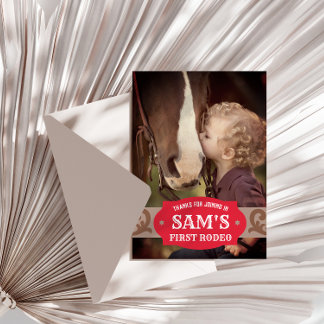 Kinder FIrst Rodeo Rot/Braun Western Foto Dankeskarte