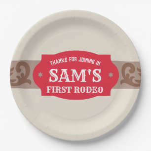 Kinder FIrst Rodeo Rot/Braun Western Geburtstagspa Pappteller