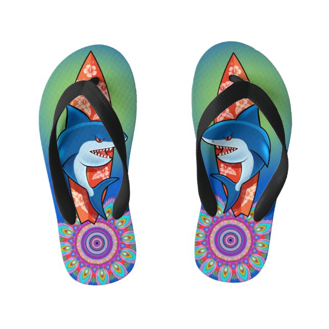 Kinder Flip Flops Hai Surfen Hippie Boho (Fußbett)