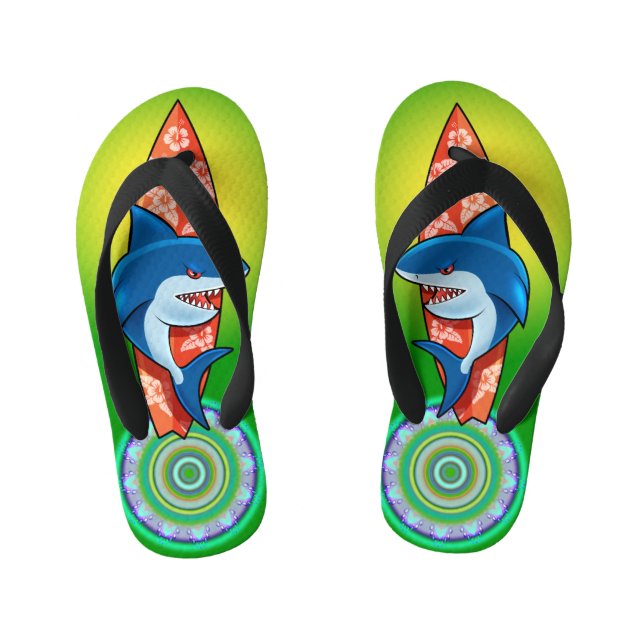 Kinder Flip Flops Hai Surfen Hippie Boho2 (Fußbett)