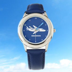 Kinder Flugzeug Boys Blue Individuelle Name Armbanduhr