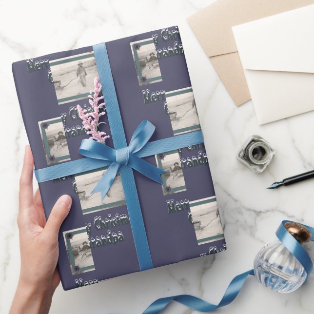 Kinder Foto Frohe Weihnachtsgroßvater Lila Geschenkpapier (Schenken)