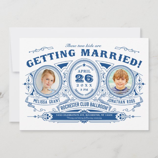 Kinder Foto Hochzeitseinladungen | Vintage Retro Einladung (Vorderseite)