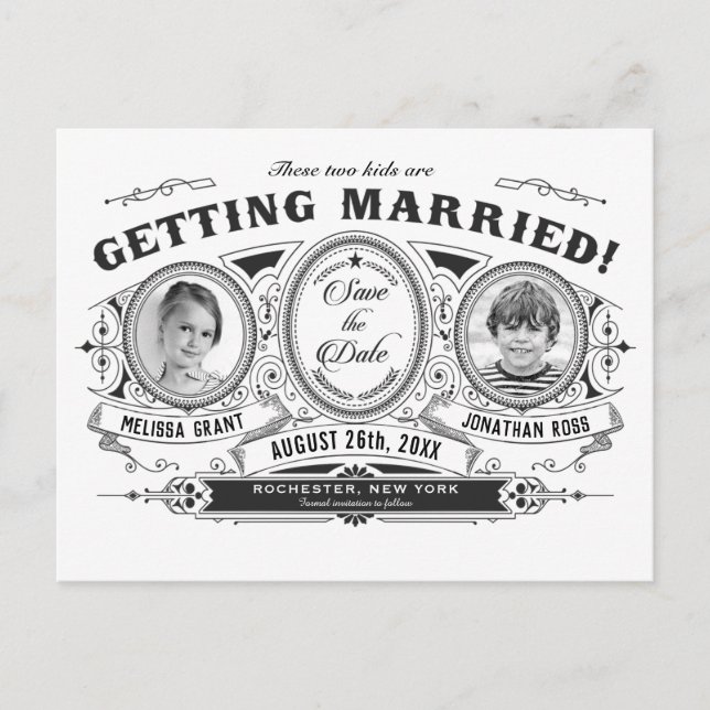 Kinder Foto Save the Date Hochzeit Postkarten Vint (Vorderseite)