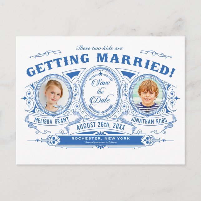 Kinder Foto Save the Date Hochzeit Postkarten Vint (Vorderseite)