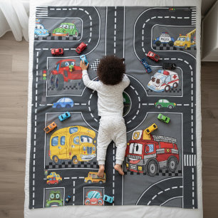 Kinder-Foto-Straßenkarte mit süßen Cartoon-Fahrzeu Fleecedecke