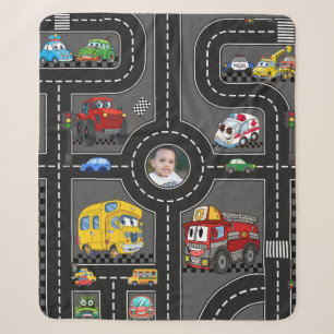 Kinder-Foto-Straßenkarte mit süßen Cartoon-Fahrzeu Sherpadecke