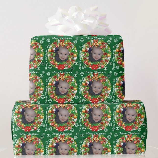 Kinder Foto Template Weihnachtsbaum Ornament Baby Geschenkpapier (Von Creator hochgeladen)