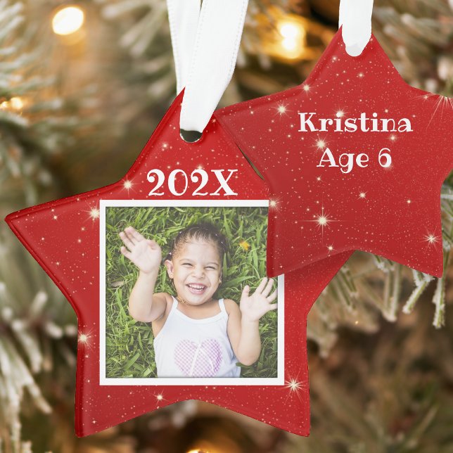 Kinder Foto Twinkling Stars Roter Weihnachtsschmuc Ornament (Von Creator hochgeladen)